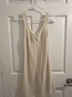 art class Cream Crochet-Trim Knit Casual Dress